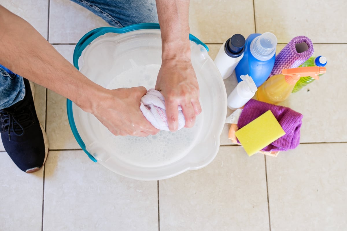Professional cleaner at work in an apartment